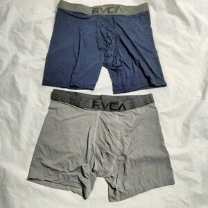 (2 Pack) RVCA Mens Performance Boxer Briefs (Blue 14") & (Gray 12") Size L